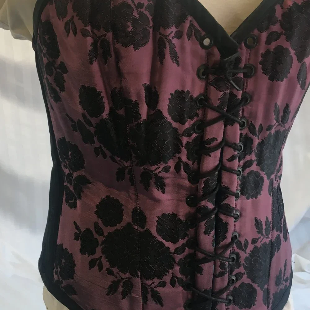 Brocade Reversible Blue Purple Steel Boned Waist Training Shaper Corset Sz Lg - Picture 6 of 16